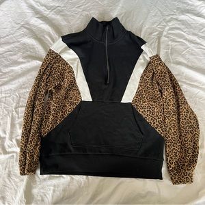 American Eagle Colorblock quarter zip sweater cheetah print